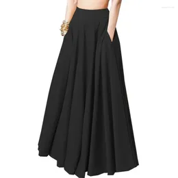 Skirts Spring Women's Elastic Waist Pocket Solid Colour Breathable Half Body Pleated Skirt Micro Polyester Long Dresses