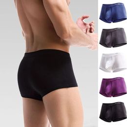 Underpants Male Ball Pouch Intimates Boxer Brief Flat Angle Shorts Men Underwear Solid Comfort Stretch Breathable Panties