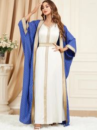 Ethnic Clothing Elegant Casual Khimar Muslim Woman Tunika Two Piece Kimono Open Abaya And Vest Belted Dress Ramadan Jalabiya