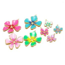 Pendant Necklaces 5Pcs Stainless Steel Enamel Flower Spot Drill Charms For DIY Jewelry Bracelet Earrings Necklace Accessories Supplies