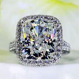 Big Jewellery Women ring cushion cut 10ct Diamond 14KT White Gold Filled Female Engagement Wedding Band Ring Gift340Z