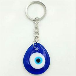 10pcs Lot Vintage Silver Turkish teardrop blue Glass evil eye Charm Keychain Gifts Fit Key Chains Accessories Jewellery A29241Y