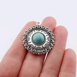 Charms 4 X Tibetan Silver Bohemia Imitation Turquoises Stone Round Pendants For DIY Necklace Earring Jewellery Making Accessories