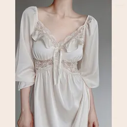 Women's Sleepwear French Spring Summer Nightgowns Thin Ice Silk Long Dress Fairy Lace Sexy Homewear Nightdress Female