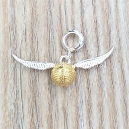 Andy Jewel Authentic 925 Sterling Silver pendants Herry Poter Sterling Golden Snitch Slider Charm Fits European bear Jewelry Style1591