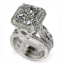 Vintage Fashion Jewellery 925 Sterling Silver Princess Cut White Topaz CZ Diamond Gemstones Party Wedding Engagement Band R279Q