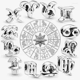 Loose Gemstones 925 Sterling Silver Charms Beads Original 12 Zodiac Charm Aries Leo Fit Bracelets Necklace Diy Jewelry For Women