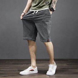 Summer Casual Shorts Men Striped Loose Knee Length Stretch Mens Shorts Clothing Big Size S-5XL 6XL 7XL226Z