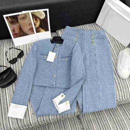 Women's Jackets designer 23 Autumn/Winter New Nanyou CE Simple Contrast Denim Coat with Double breasted Straight Leg Trouser Set for Women E91E