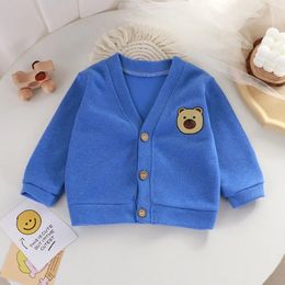 Куртки 2023, осеннее вязаное пальто с милым рисунком для маленьких мальчиков и девочек, детский свитер, вязаные кардиганы для малышей, трикотаж, детская одежда 231027