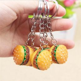 30pcs lot Simulation Hamburger Key Chain Creative Pendant Bag Charm Accessories Handmade Resin Food Car Key Ring Lovely Keychain226P