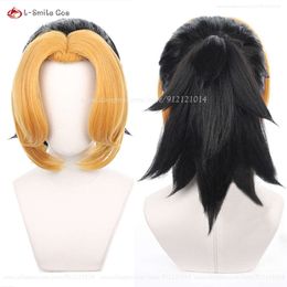 Catsuit Costumes Cosplay Black Yellow with Tail Makio Anime Wig Heat Resistant Synthetic Hair Tengen Uzui Wife Women Wigs+wig Cap