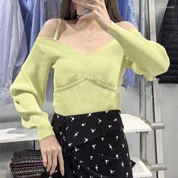 Women's Tanks Elegant Lady Solid Knitted Camis Casual Backless Long Sleeve Tees Spring 2023 Sexy Off Shoulder Elastic Knits For Women