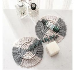 Table Mats 17cm Round Cotton Thread Coasters Linen Insulation Coffee Pad Placemat Non-slip Handmade Macrame Cup Cushion Mat For