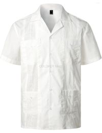 Men's Casual Shirts White Short Sleeve Button Down Cuban Guayabera For Men Cotton Formal Shirt Boys Traditional Summer Beach Tops
