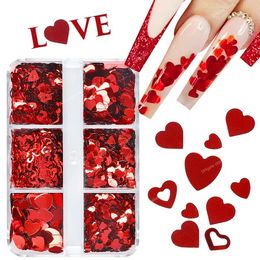 6 Grids Mixed Valentine's Day Nail Art Sequins Shiny Red Love Heart Glitter Flakes Nail Supplies For Professionals Accessories Nail ArtRhinestones Decorations