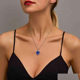 Pendant Necklaces Sumeng 2021 New Titanic Heart Of Ocean Blue Love Pendant Necklace For Women Men Jewellery Gift Drop Delivery Dhgarden Otpju