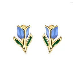 Stud Earrings S925 Sterling Silver Tulip Simple And Fresh Forest Style Mixed With Fashionable Jewellery