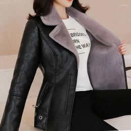 Women's Suits Winter PU Leather Jacket Women Short Blazers Coat Fleece Double-faced Fur Outerwear Lady Slim Suit Tops Jackets