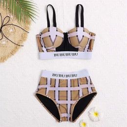 Sell Bikini Woman Designer Sense Beach Swim Wear Summer Swim Suit Sexy Sling Strap Bur Design Pattern Plaid Swimsuit High Qual241C