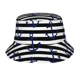 Berets Women Bucket Hat Vintage Blue Anchor Spring Headwear UV Protection Camping Fishing Fisherman Caps Irish Country Drop