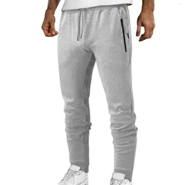 Men's Pants Zipper Sweatpants Pocket Solid Lace-up Casual Cotton Mid-waist