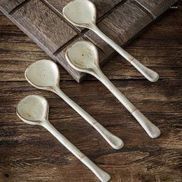Spoons Retro Ceramic Soup Spoon Stoare Long Handle Household Japanese Style Creative Rice Kitchen Tableware