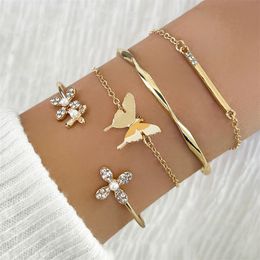 Charm Bracelets Vintage Gold Colour Cuff Bracelet Set of 4 Stainless Steel Butterfly Combination Fashion Elegant Jewellery Gifts 231027