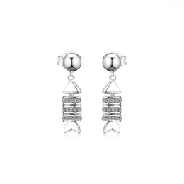 Stud Earrings Unique Lucky Fishbone Silver 925 Cubic Zirconia CZ Women's Colour Ear Jewellery Valentine's Day Gift