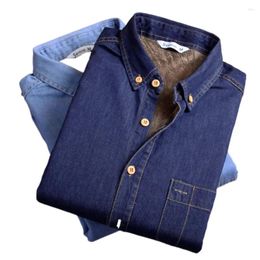 Men's Sweaters Jeans Dress Shirt Men Fleece Lined Velvet Shirts Button 2023 Autumn Winter Warm Denim Down Brand Male Bottoming