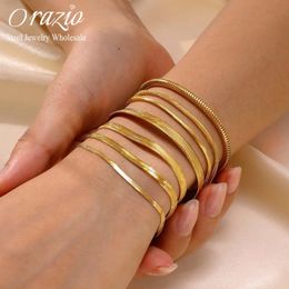 Chokers Orazio Gold Color Bracelet For Women Men 345MM Simple Unisex Stainless Steel Charm Chains Punk Jewelry WholesaleDrop 231027