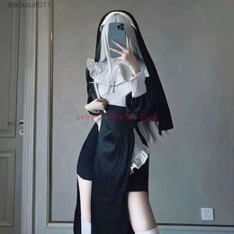 Anime Costumes Anime XS-3XL Oversize Cosplay Chowbie Sexy Nuns Come Uniform Black Dress Halloween Comes for Women L231027