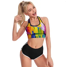 Yoga Outfit Brush Print Sport Bra U Neck Abstract Geometric Sexy Raceback Crop Bras Reinforced Workout Top For Girls