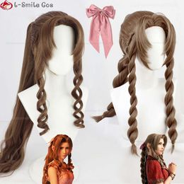 Catsuit Costumes Game FFVII Cosplay Aerith Gainsborough Final Fantasy VII Brown Heat Resistant Synthetic Halloween Party Wigs + Wig Cap