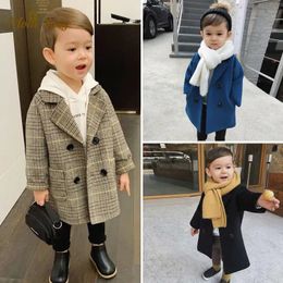 Jackets Baby Boy Girls Woolen Jacket Long Double Breasted Warm Infant Toddle Lapel Tweed Coat Spring Autumn Winter Outwear Clothes 231026