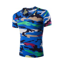 Men's summer camouflage multicolor short sleeved V collar T-shirt sport leisure jacket half sleeves284Y