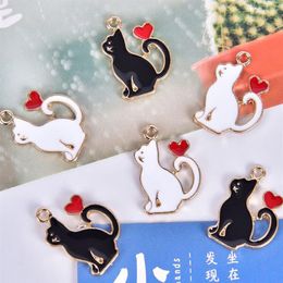 20pcs Classics Lucky Cat Enamel Charms Craft Metal Animal Kitty Charms For Keychains Earring DIY Jewellery Making Handmade Craft247H
