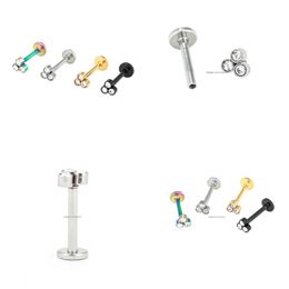 Labret Lip Piercing Jewellery 3 Clear Gem Stud Ring Ear Tragus Top Helix Rim Earring Barbody Internally Threaded Drop Delivery Body Dhkhd