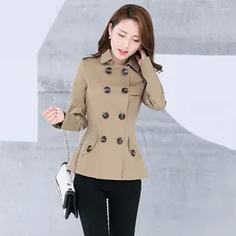 Women's Trench Coats Coat Autumn Spring 2024 Fashion Casual Slim Cotton Blends Khaki Black Short Tops Outerwear Female
