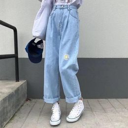 Women's Jeans 2023 Loose Daisy Women Fashion High Waist Straight Denim Pants Maxi Wide-leg Cropped Trousers Female S-5XL E156