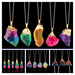 Pendant Necklaces Irregar Rainbow Natural Stone Quartz Crystal Pendants For Women Drusy Druzy Gold Colour Chain Statement Necklace Je Otcoi