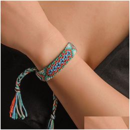 Charm Bracelets Vintage Boho Nepal Ethnic Handmade Bracelet Colorf Beach Braid String Cotton Wrap Woven Rope Friendship For Women Men Dhing