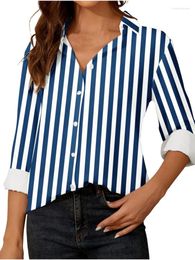 Women's Blouses 2024 Casual Women Stripe Plaid Print Buttons Loose Shirts Tops Spring Autumn Elegant Lapel Long Sleeve Office Lady Blouse