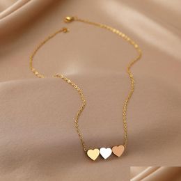 Pendant Necklaces Stainless Steel Necklaces New Trend Sweetheart Gold Color Sier Metal Charms Pendants Chains Fashion Neckla Dhgarden Otxpi