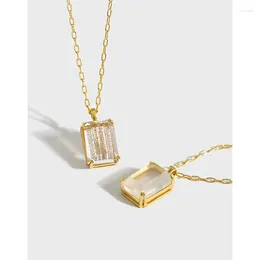 Pendants 1pc Authentic 925 Sterling Silver Natural Square Nugget Sand/ Rock Crystal Quartz Pendant Long Sweater Necklace Jewellery TLX2174