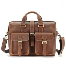 Briefcases Men Briefcase Genuine Leather 15.6" Laptop Bag Cowhide Business Work Messenger S Shoulder Crossboby Handbag Tote