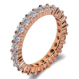 Choucong Top Sell Wedding Rings Simple Fashion Jewellery 925 Sterling Silver&Rose Gold Fill 3MM Round Cut 5A Zircon Eternity Party W276p