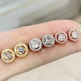 3 Colors Ultra Shiny Round Studded White Stone Earrings Full Diamond No Easy Aallergy Prong Diamond Earrings White Zircon Earrings For Women