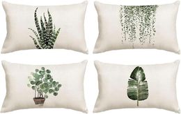 Pillow Green Plant Decoration Cover 30 X50cm Linen Rectangular Pillowcase Sofa Home Bed