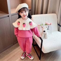 Clothing Sets Children Winter Clothing Sets Baby Girls Strawberry Thickened Sweater Pants Kids Clothes Outfits Infant Tracksuits Sportswear 231026